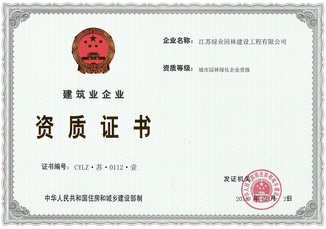 資質證書壹級正本